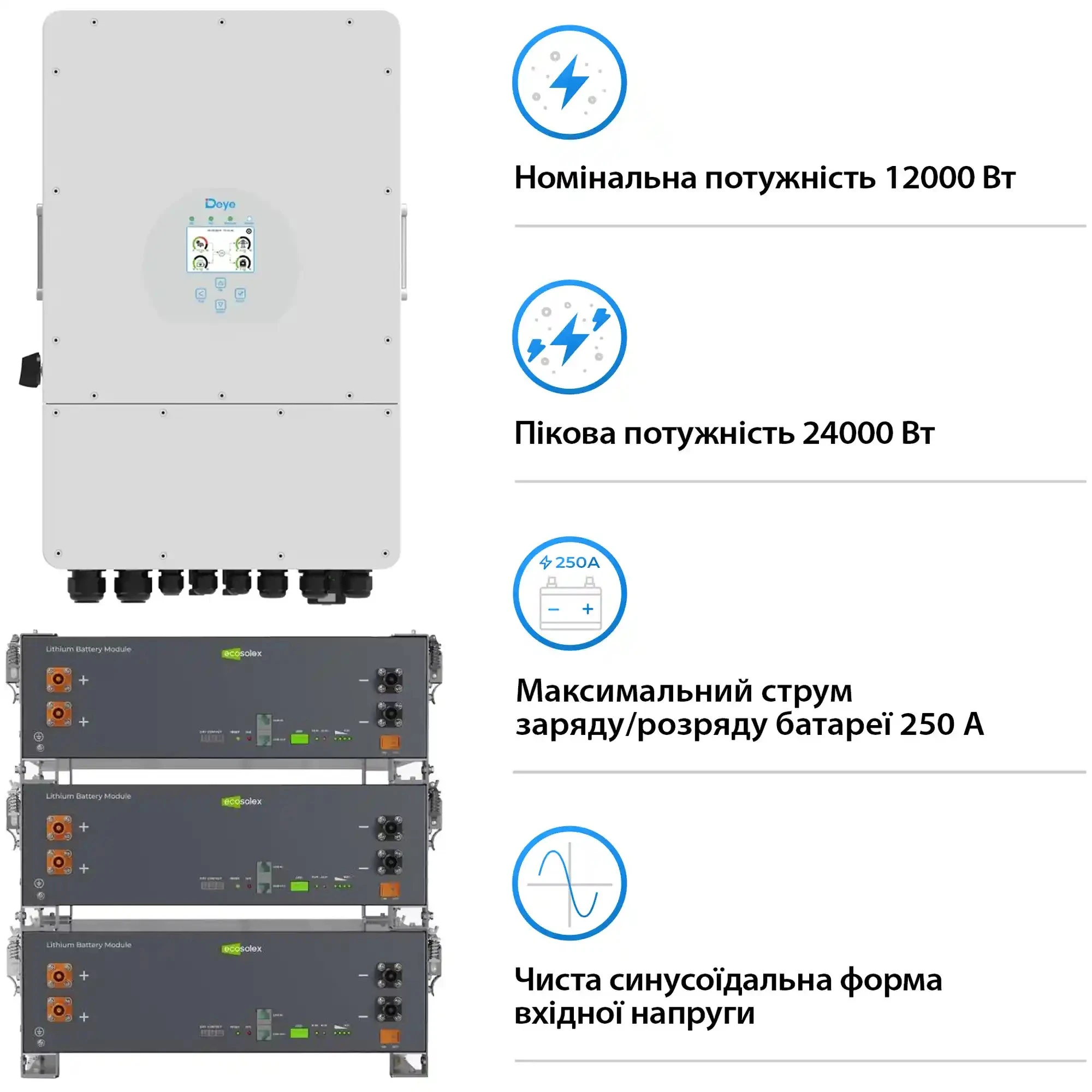 Купити Система зберігання енергії DEYE SV-1DE12K1-LEC15K1-1 12kW 15.4kWh 3BAT LiFePO4 ≥6000 циклів (SV-1DE12K1-LEC15K1-1) - фото 3