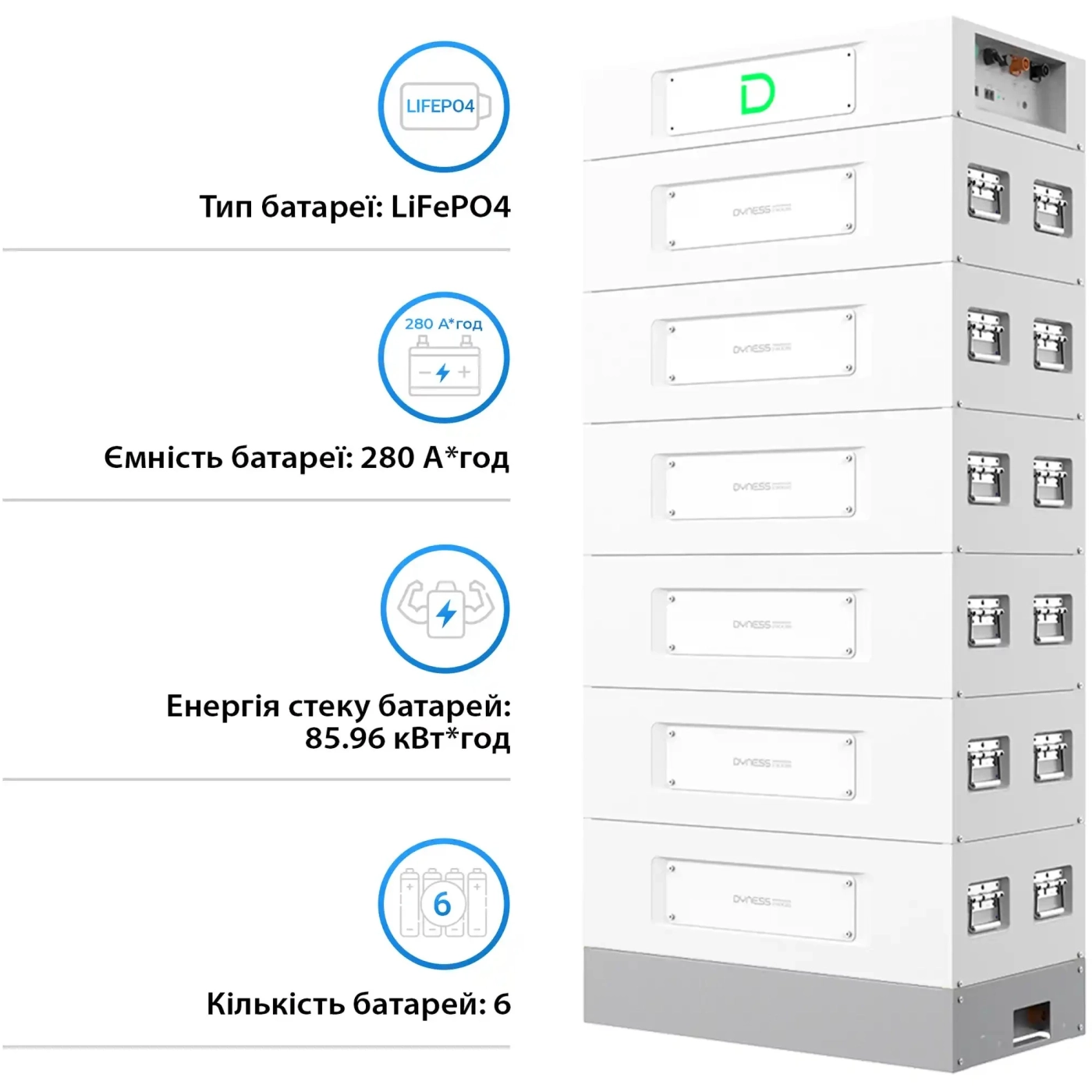 Купити Блок батарей Dyness STACK280-6 6xS51280 85kWh 307.2V 280Ah LiFePO4 SBDU280 (STACK280-6-85kWh) - фото 3