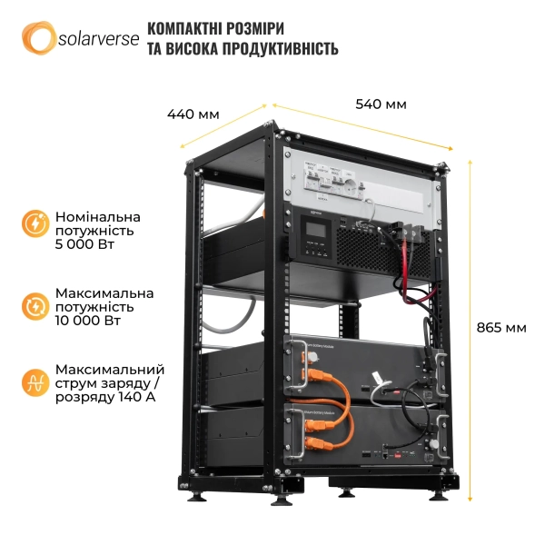 Купити Система зберігання енергії Solarverse SVR20-1SV5K1-LES10.2K1-1 5kW 10.2kWh 2BAT LiFePO4 6000 циклів (SVR20-1SV5K1-LES10.2K1-1) - фото 3
