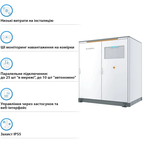 Купить Система хранения энергии Sungrow PowerStack ESS 125KW 510KWh 820v 314AH LiFePO4 IP55, Fire Extinguisher, Liquid Cooled (ST510CS-4H) - фото 5