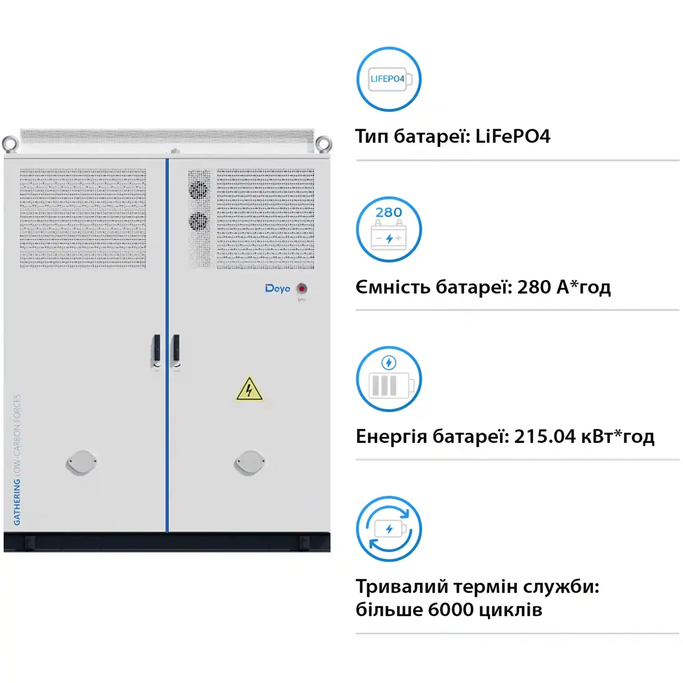 Купить Система хранения энергии DEYE MС-L430-2H3 200kW 768V 280Ah 430kWh LiFePO4 IP54, 200kW MPPT Fire Extinguisher, Air Conditioner (MC-L430-2H3) - фото 3
