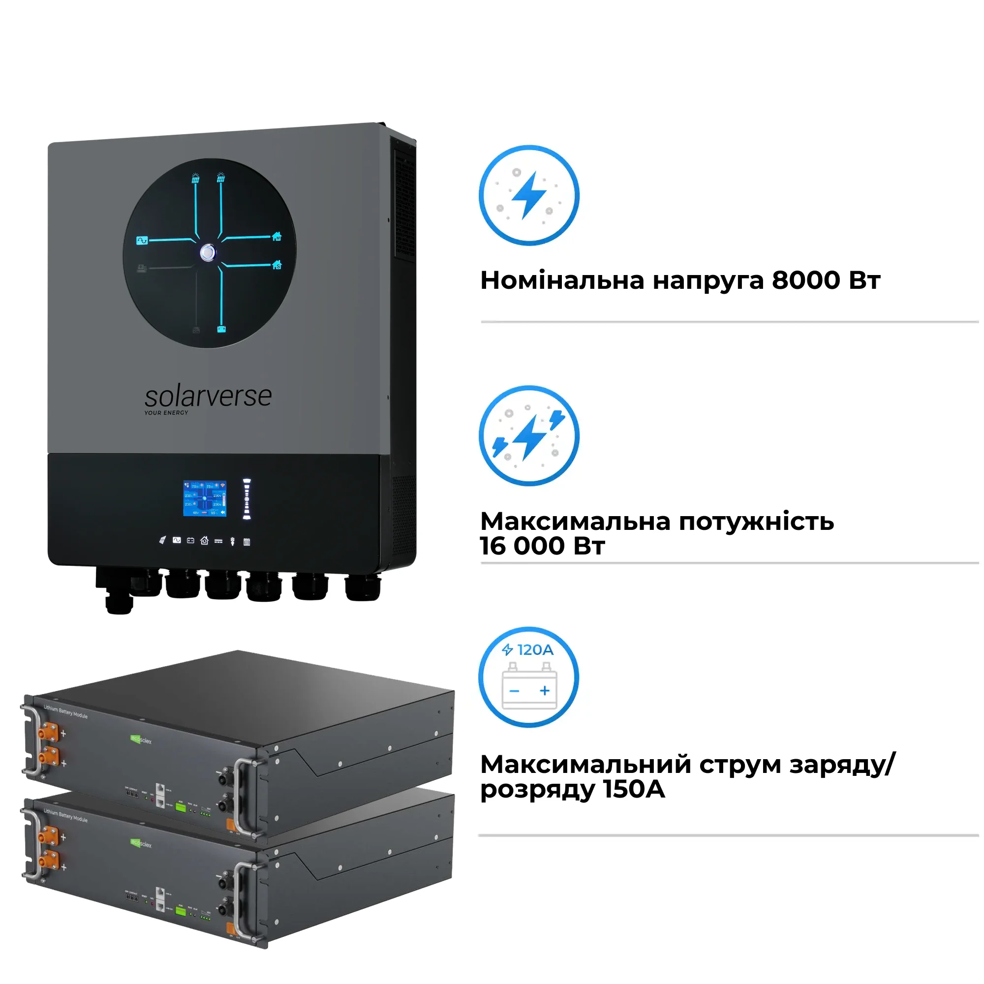Купить Система хранения энергии Solarverse SV-1SV8K1-LEC10K1-1 8kW 10.2kWh 2BAT LiFePO4 ≥6000 циклов - фото 3